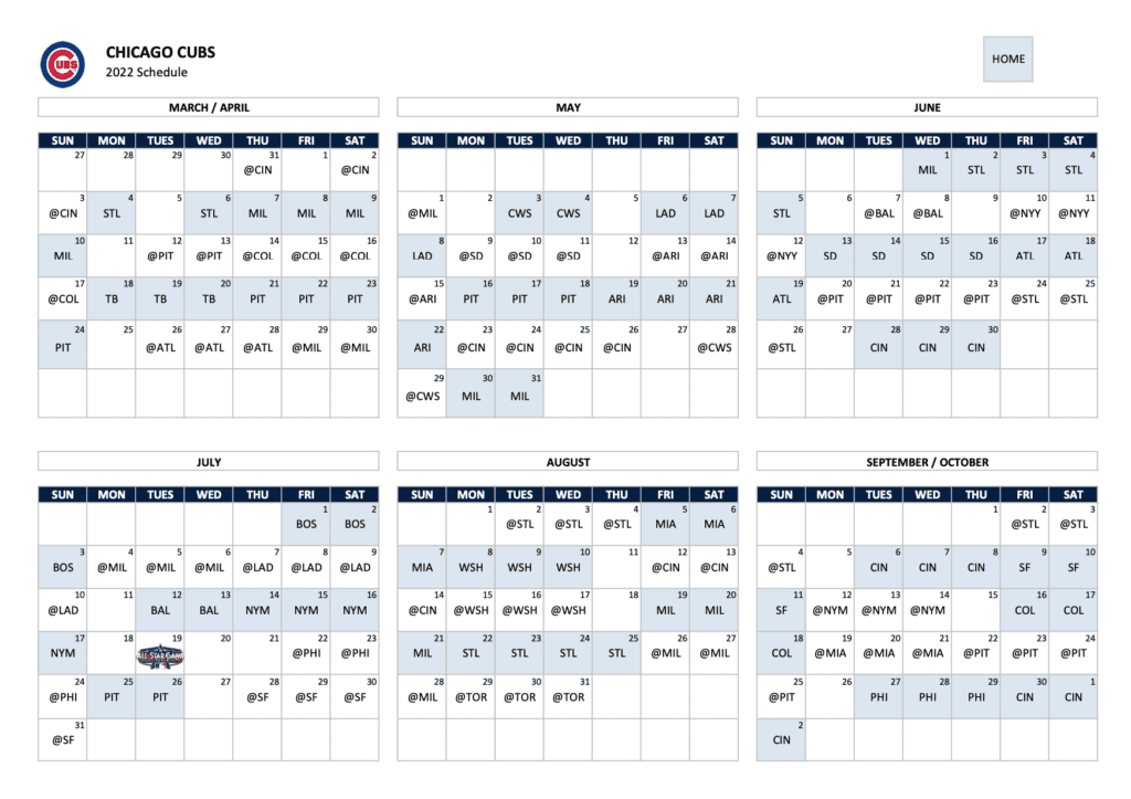 Cubs 2022 Schedule Printable