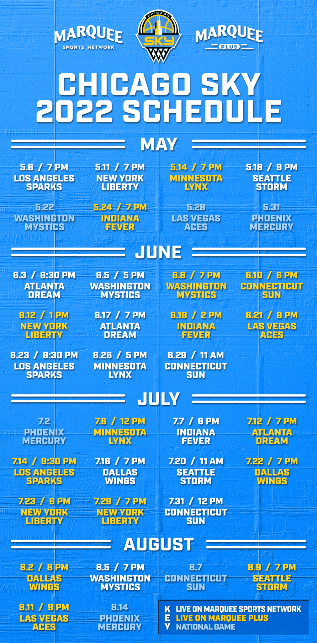 Chicago Sky WNBA Schedule From Marquee Sports Network