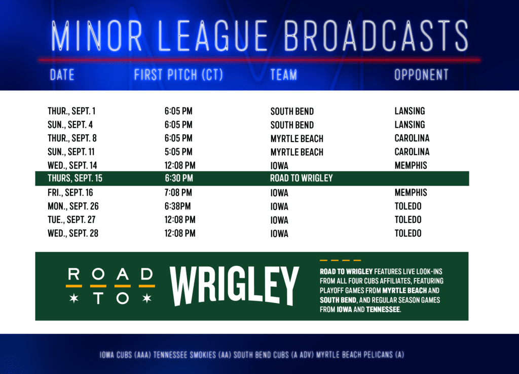Chicago Cubs Minor League Baseball Schedule from Marquee Sports Network